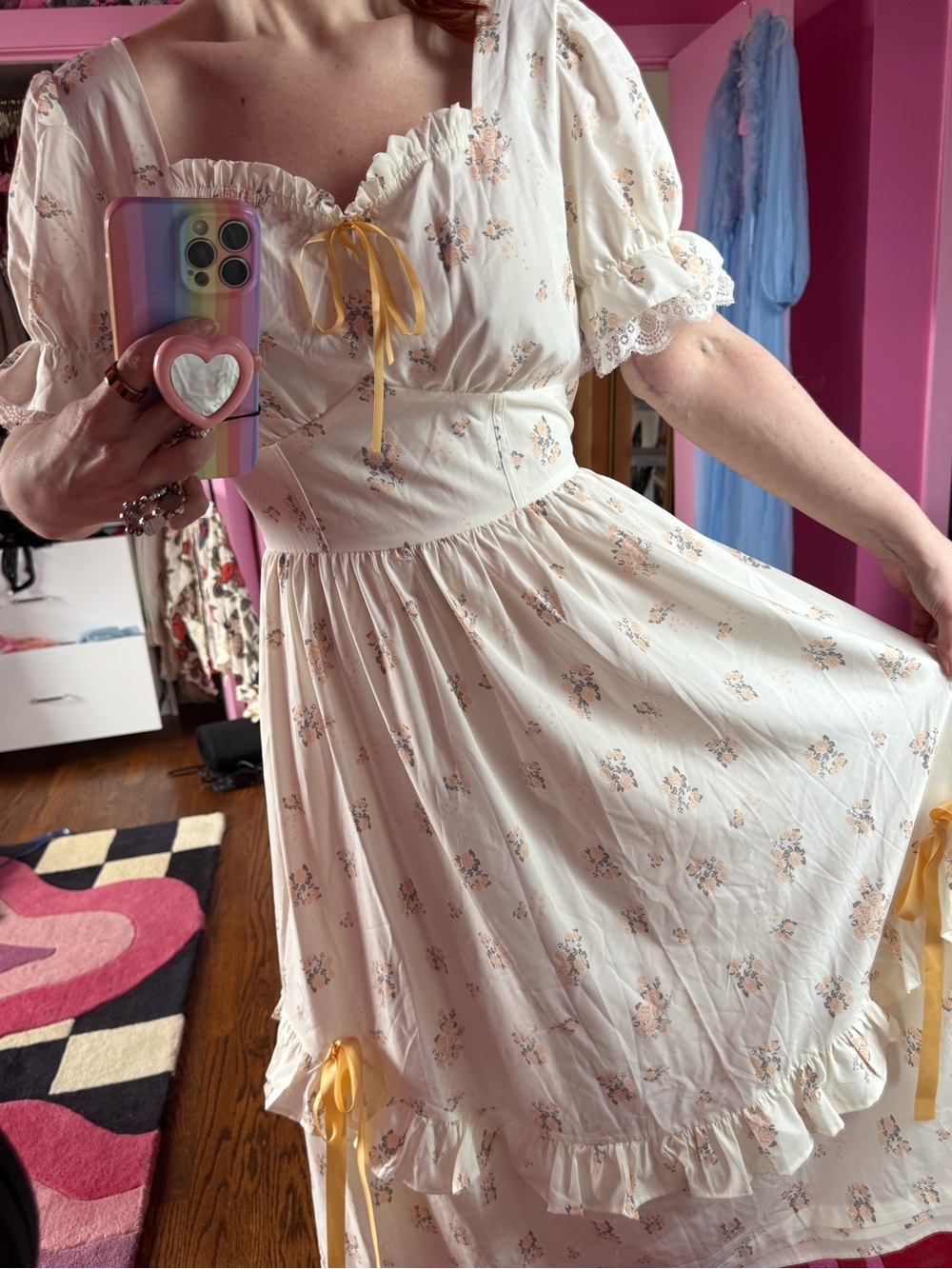 Scarlet Darkness NWT Cottagecore Cream Floral Milkmaid Midi Dress Puff Sleeve